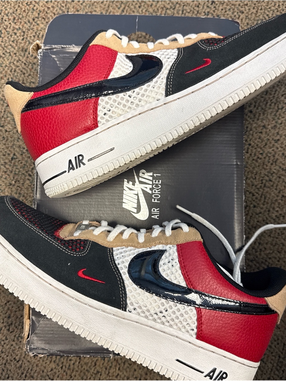 Nike Air Force 1 Low ‘07 LV8 Gym Red, Black, White & Tan